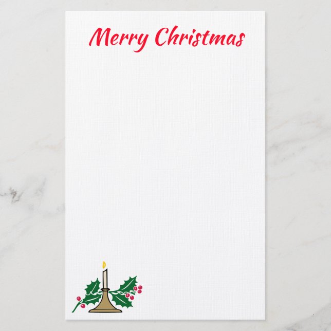Papelería Feliz Navidad con Holly y Vela (Anverso)