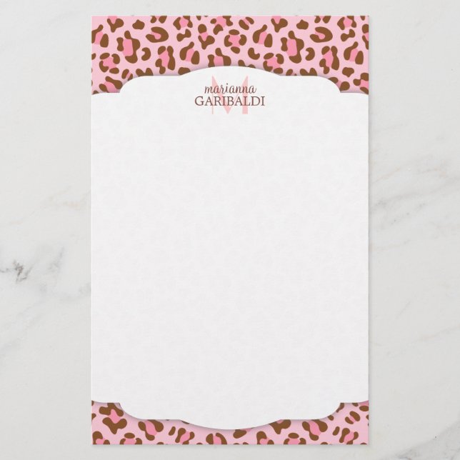Papelería Femenino rosado moderno del estampado de animales (Anverso)