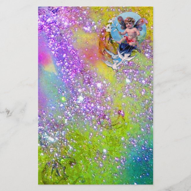 Papelería FERIA DE BEBÉS CON DOVAS EN DERRAMES, verde violet (Anverso)