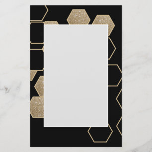 Papelería fiesta geométrico moderno hexágono negro y oro