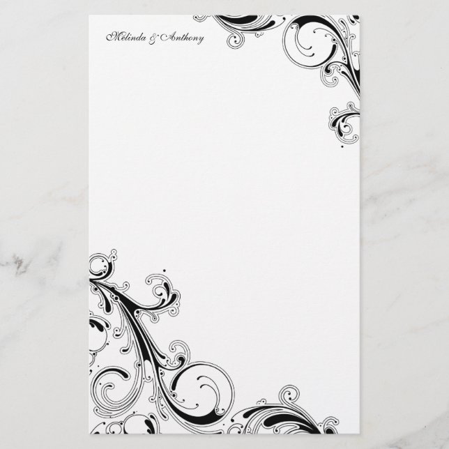 Papelería Filigree Swirl Black 5.5 x 8.5 Stationery (Anverso)