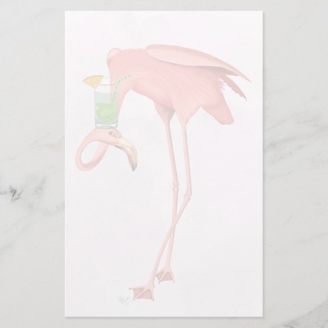Papelería Flamingo con un cóctel (Anverso)