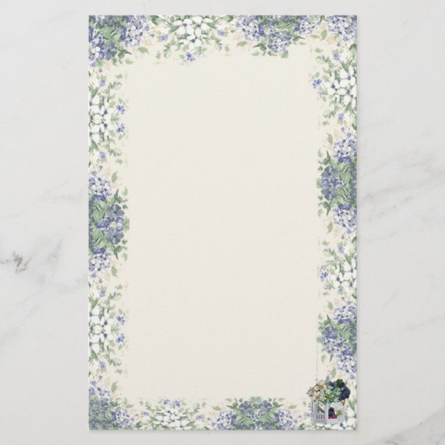 Papelería Flor azul Birdhouse-Inmóvil (Anverso)