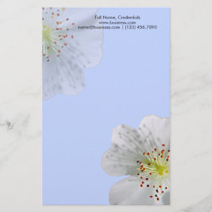 Papelería Flor blanca doble personalizada, azul claro