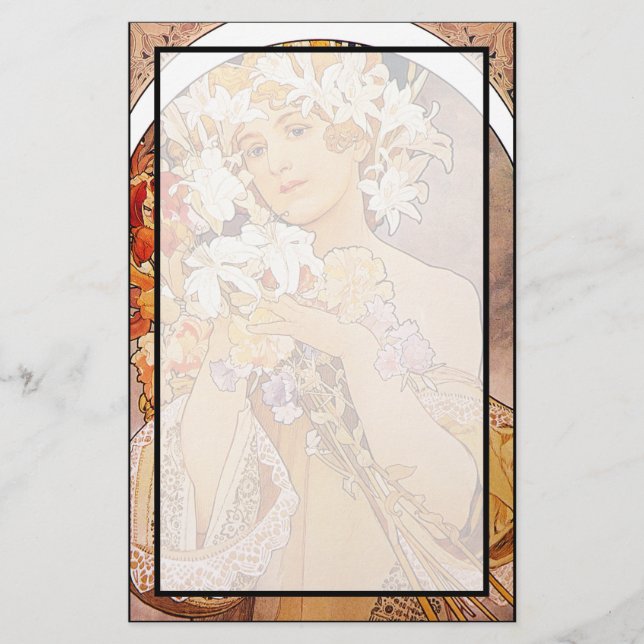 Papelería Flor de Alphonse Mucha (Anverso)