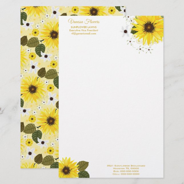 Papelería Flor de girasol de campo amarillo (Anverso / Reverso)