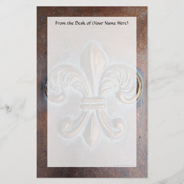 Papelería Flor de lis, Cobre-Mirada envejecida impresa (Anverso)