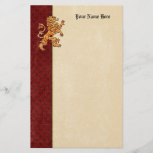 Papelería Flor de lis medieval del rojo del león del oro