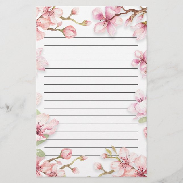 Papelería Flor de primavera blanca rosa laminada (Anverso)