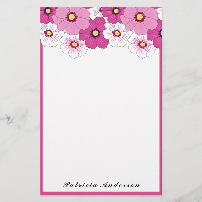 Papelería Flor rosa blanca amarilla (Anverso)