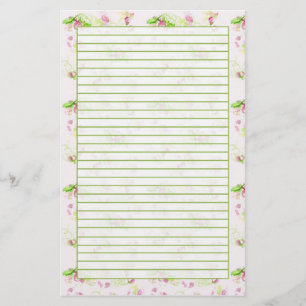 Papelería Flor rosa Pastel Flor Primavera Verde Llenado