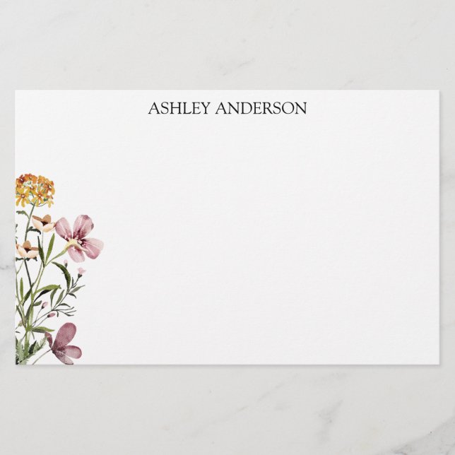 Papelería Flor silvestre acuarela #1 Nombre personalizado (Anverso)
