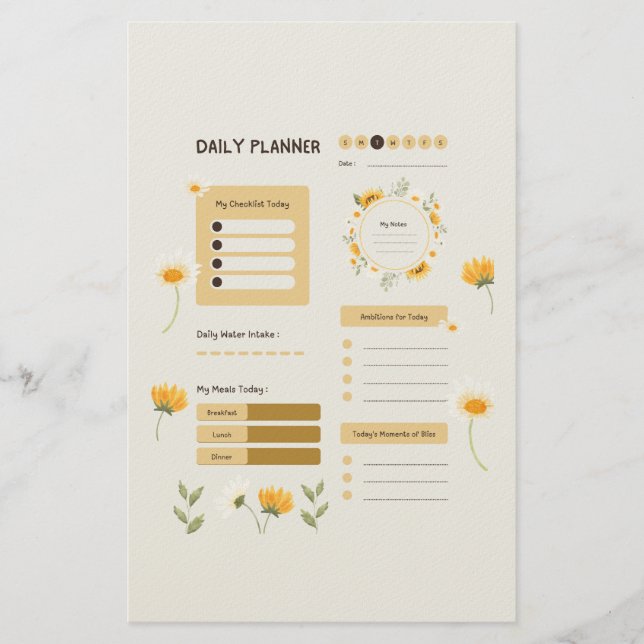Papelería Floral Daily Planner with Sunflowers & Daisies (Anverso)