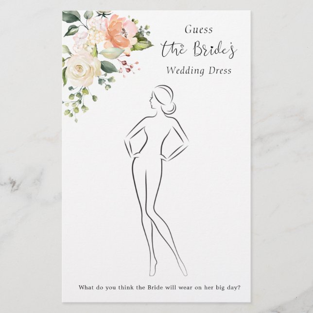 Papelería Floral Guess The Dress Bridal Shower Game  (Anverso)