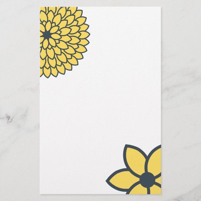 Papelería Floral moderna de amarillo y carbón vegetal (Anverso)