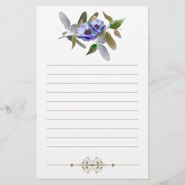 Papelería Floral otoñal en Olive y Lavender Lined (Anverso)