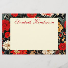 Papelería Floral roja y crema 5.5x8.5 Estacionamiento horizo