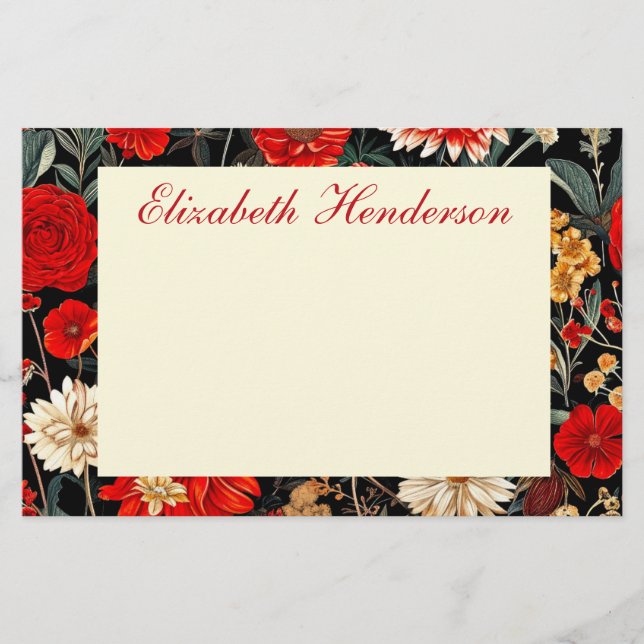 Papelería Floral roja y crema 5.5x8.5 Estacionamiento horizo (Anverso)
