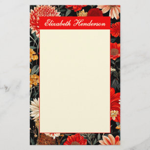 Papelería Floral roja y crema 5.5x8.5 Estacionamiento vertic