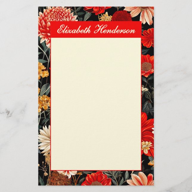 Papelería Floral roja y crema 5.5x8.5 Estacionamiento vertic (Anverso)