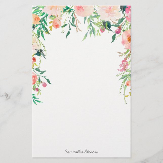 Papelería Floral rosa de bonito con su nombre (Anverso)
