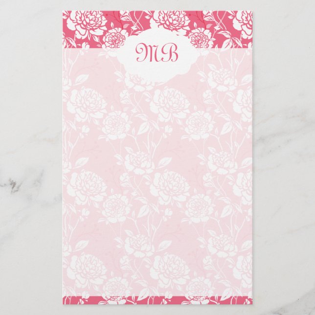 Papelería Floral rosa monogramado (Anverso)