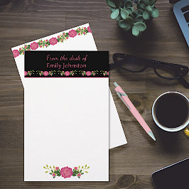 Papelería Floral rosa y negra personalizada