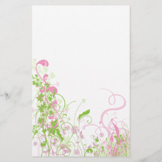 Papelería Floral rosado y verde elegante y remolinos