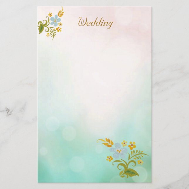 Papelería Floral Verde azulado Blue Boda Stationery Notes Wh (Anverso)