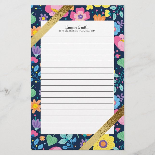 Papelería Floral y oro coloridos personalizados (Anverso)