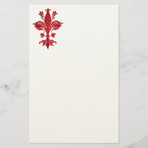 Papelería FLORENTINE LILY ROJO / FLEUR DE LISE ,Sentido blan