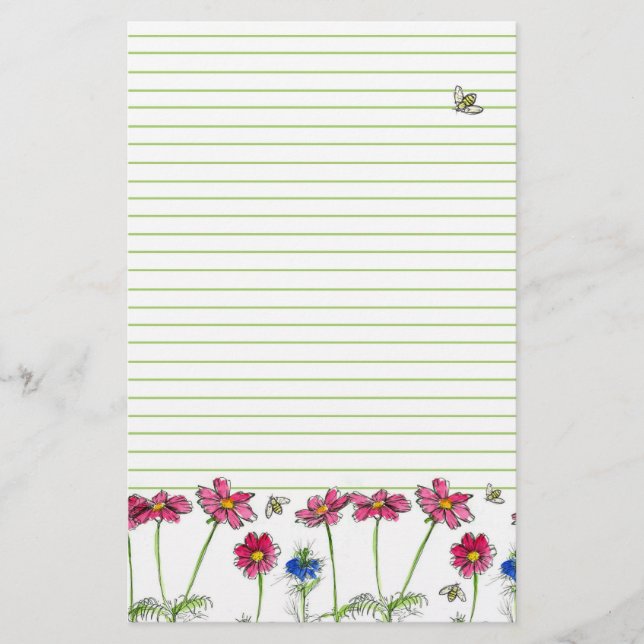 Papelería Flores acuáticas de abejas Cosmos rosados Llenos v (Anverso)