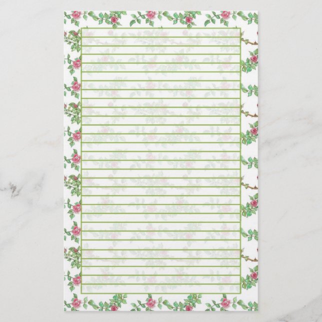 Papelería Flores acuáticas Rosa de té rosado alineadas (Anverso)