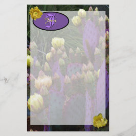 Papelería Flores amarillas de cactus púrpura monograma perso