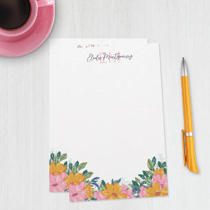 Papelería Flores Amarillas Rosadas Lujuriosas Nombre e Inici