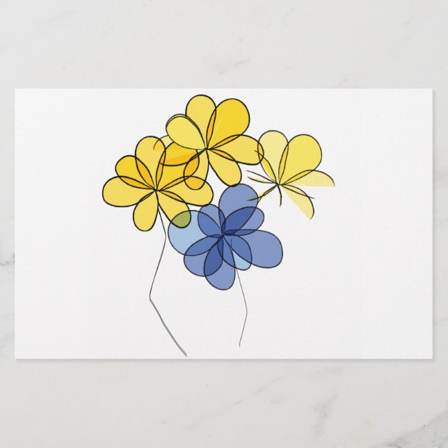 Papelería Flores amarillas y azules (Anverso)