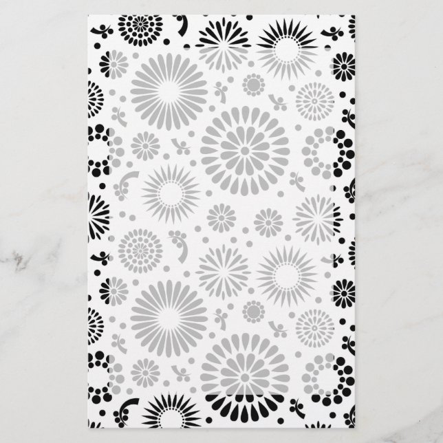 Papelería Flores Boho Patrón floral vectorial negro y blanco (Anverso)