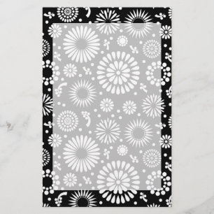 Papelería Flores Boho Patrón floral vectorial negro y blanco