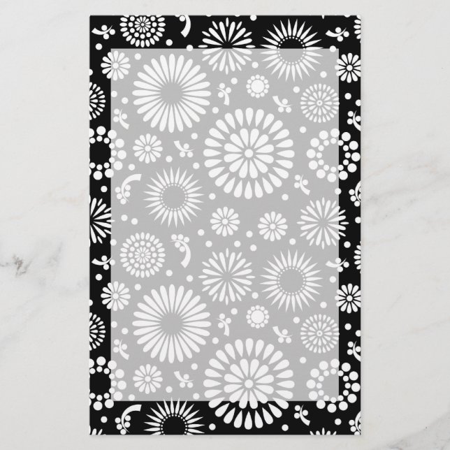 Papelería Flores Boho Patrón floral vectorial negro y blanco (Anverso)