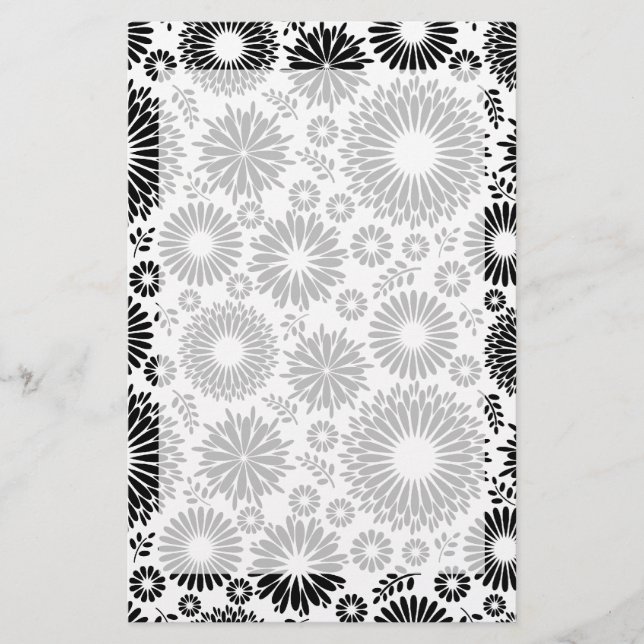 Papelería Flores Boho Patrón floral vectorial negro y blanco (Anverso)