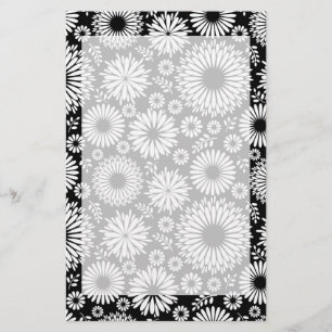 Papelería Flores Boho Patrón floral vectorial negro y blanco