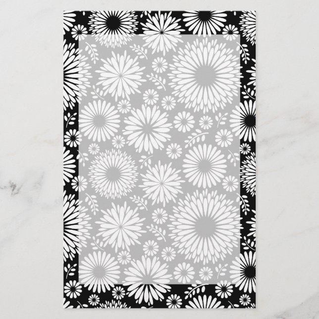 Papelería Flores Boho Patrón floral vectorial negro y blanco (Anverso)