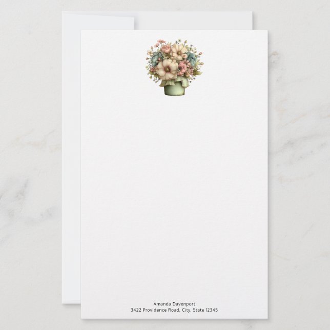 Papelería Flores caprichosas en una maceta Cuadros (Anverso)