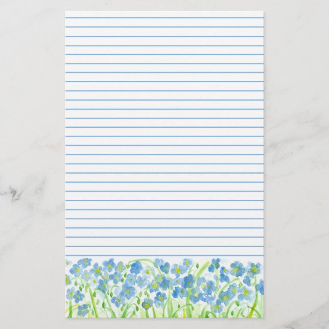 Papelería Flores de acuarela azul floja en lino (Anverso)