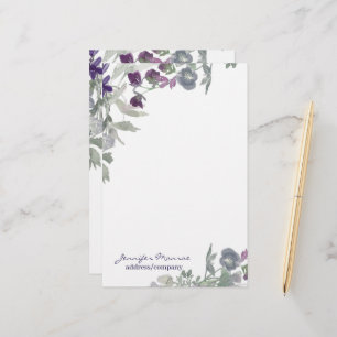 Papelería Flores de acuarela burgundy y púrpura personalizan
