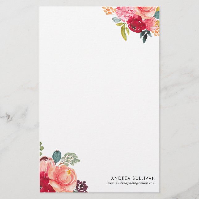Papelería Flores de acuarela clásicas Stationery personaliza (Anverso)