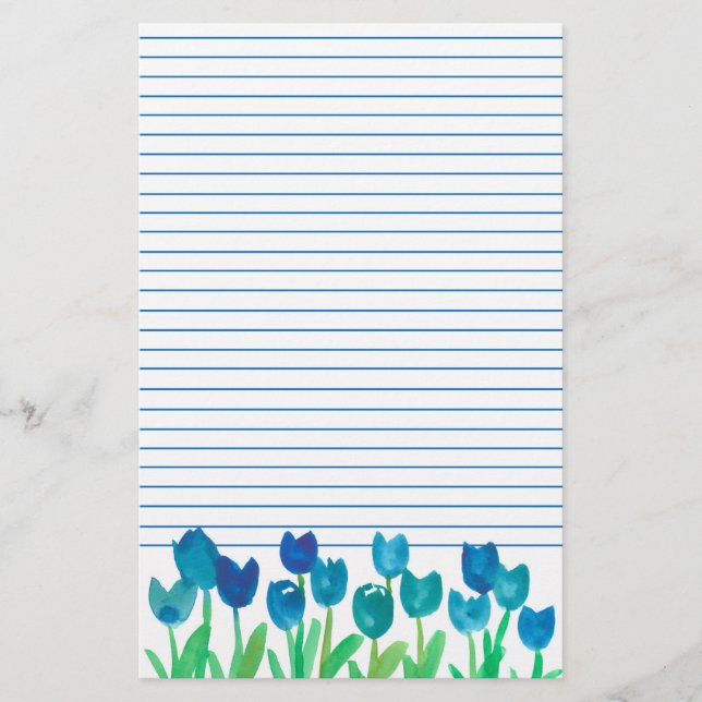 Papelería Flores de acuarela de Blue Tulip Garden Lining (Anverso)