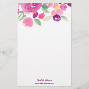 Papelería Flores de acuarela florales de color púrpura rosa 