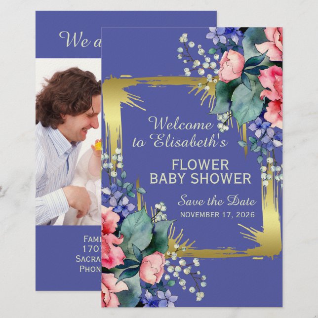 Papelería Flores de Acuarela - Marco Dorado 10 (Anverso / Reverso)