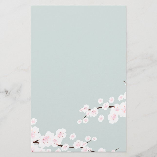 Papelería Flores de cerezo con fondo verde de menta (Anverso)